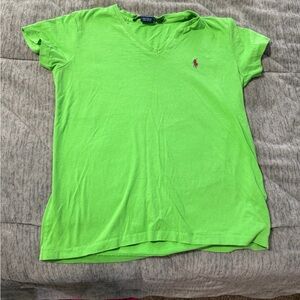 Polo by Ralph Lauren Lime Green V-Neck Tee with Pink Pony